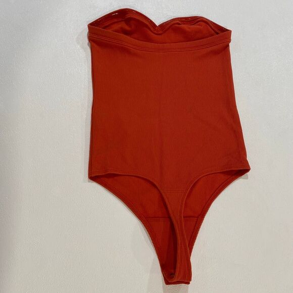 Abercrombie & Fitch Strapless Ribbed Bodysuit XS Rust Orange Tube Bodysuit Soft - Picture 2 of 8